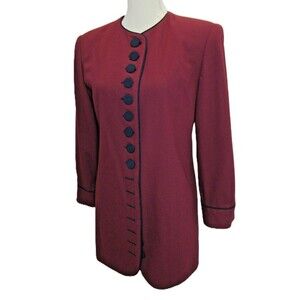 Burgundy Blazer Navy Buttons Womens 8 En Avance Haute De Gamme VTG Shoulder Pads